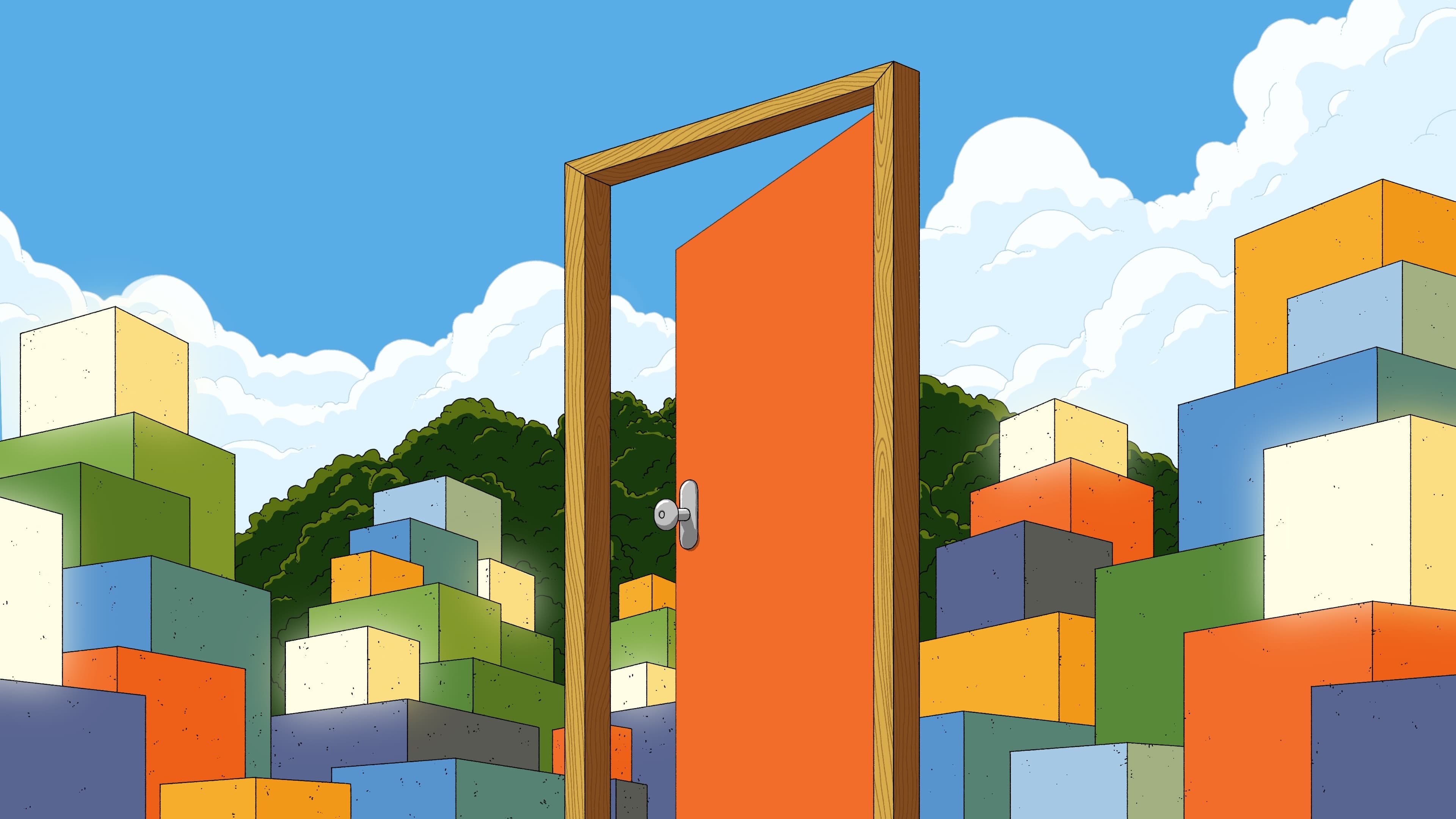 Professional door with colorful building blocks